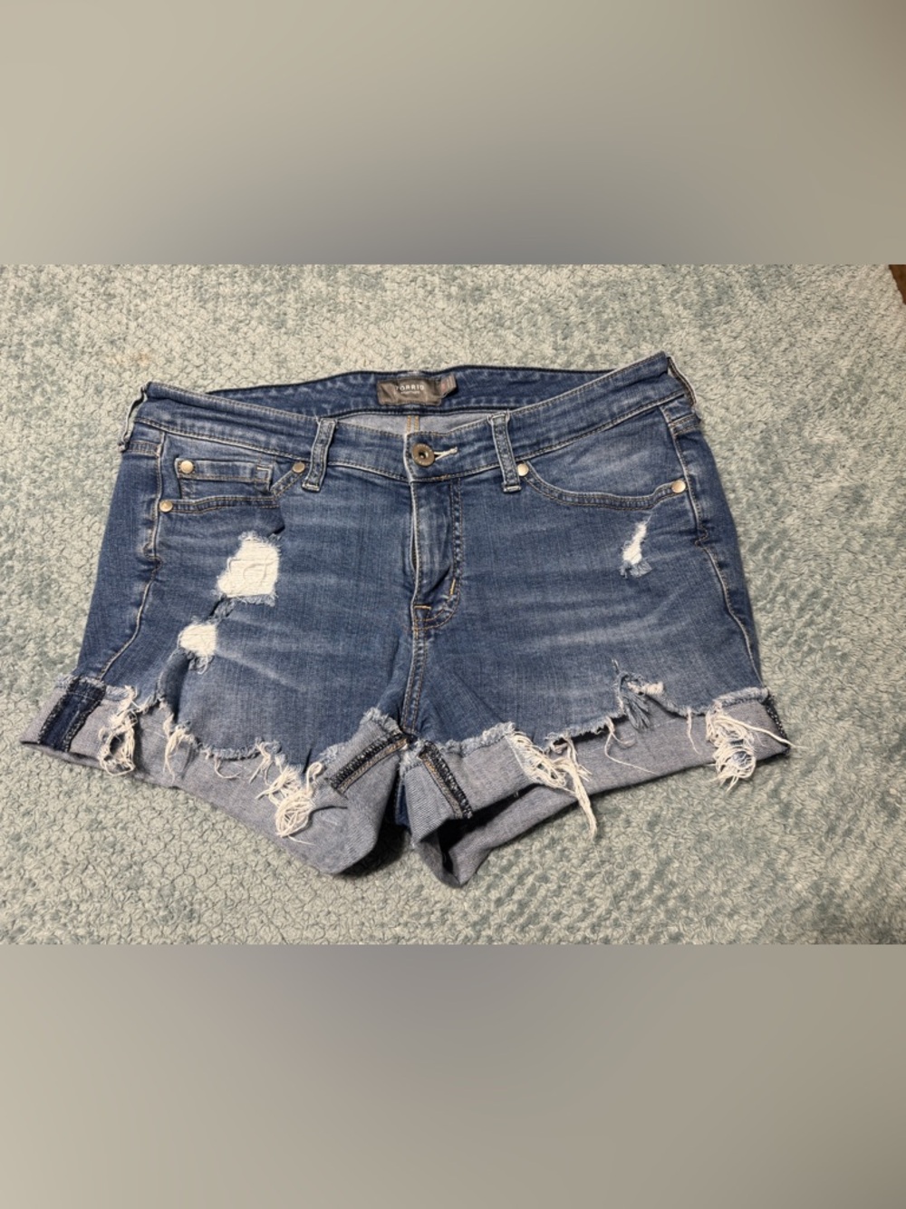 Torrid Blue Washed Denim Shorts with Button Detail